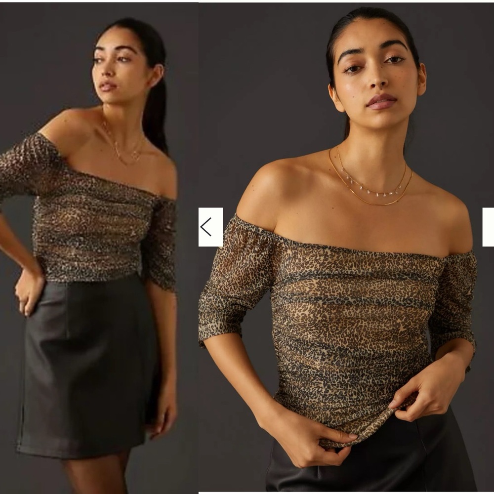 By Anthropologie Shirred Mesh Top